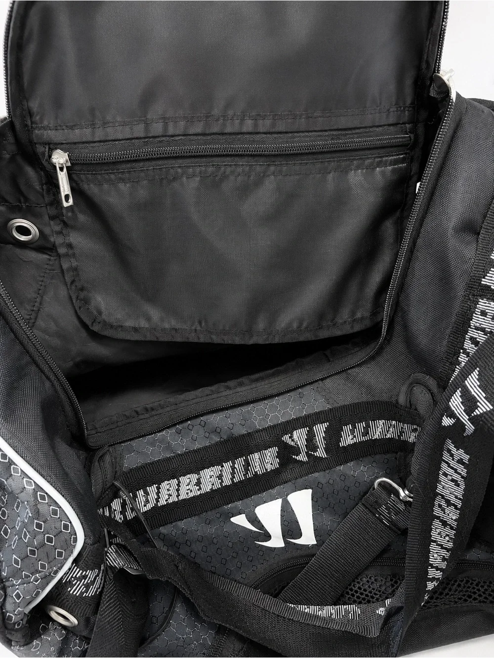 Warrior Black Gray Sports Gear Duffel Bag Multi Pocket Athletic Travel Bag